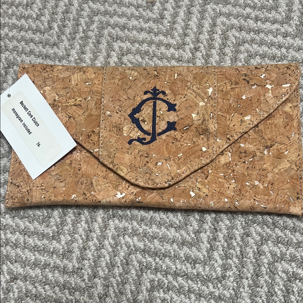 Cork Clutch with Navy JC Monogram